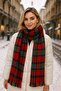 Red Plaid Patterned Thick Women's Shawl