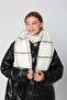 Women's Scarf Shawl - Ecru Square Pattern - 4