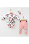 Baby Girl 3-Piece Set with Leopard Daisy Duck Printed Frilly Headband - 2