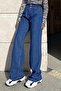 Copy - Elastic Waist Wide Leg Mom Jean Light Blue Dark Blue - 2