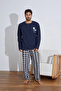 Combed Cotton Single Jersey (Thin) Checked Long Sleeve Men's Pajama Set - 3