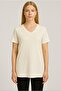Women's Cream Short Sleeve Cotton Oversize Comfortable Cut T-Shirt-D804-K