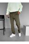 Men's regular fit pleated elastic waist fabric trousers khaki - 7