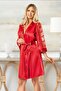 2021 Women's Lace Detailed Satin String Strap Short Nightgown Dressing Gown Set-Red - 2