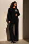 Women's Black Knitwear Set with Floral Accessories - 3