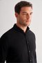 Black Smart Button Collar Long Sleeve Pocketless Slim Fit Casual Shirt 1004255168 - 4