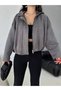 Women's Zippered Shoulder Zipper Detailed Suede Jacket Gray - 6