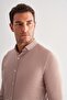 Men's Dark Brown Smart Button-Down Collar Long Sleeve Slim Fit Shirt 1004255165 - 4