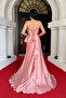 Organza Satin Fabric Back Drawstring Evening Dress - Powder - 5