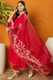 Silk Blend Solid Embroidered Flared Set with Dupatta - 3