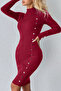 Women's Half Turtleneck Button Detailed Knitwear Dress - 3