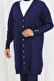 Patterned Long Mercerized Cardigan N3198 Navy Blue - 2