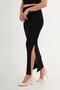 Ribbed High Waist Side Slit Black Knit Skirt - 2
