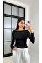 Black Boat Neck Cashmere-Equivalent Textured Sheer Blouse GAUS-00455