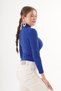 Drawstring Detailed Stand Collar Cobalt Blue Sandy Blouse - 3