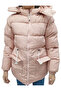 Girl's Pink Coat with Detachable Hood, Zipper Closure, Drawstring Waist, Plush Lining Inside