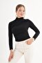 Drawstring Detailed Stand Collar Black Sandy Blouse - 3