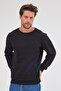 Men's Black Standard Fit Regular Cut Cotton Basic Crew Neck Sweatshirt - 5