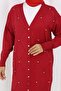Stone Baklava Patterned Long Cardigan N3246 Red - 2