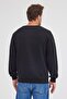 Men's Black Standard Fit Regular Cut Cotton Basic Crew Neck Sweatshirt - 7