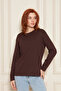 Brown 100% Cotton Soft Textured Regular Fit Relaxed Cut Long Sleeve Crew Neck Combed Cotton T-Shirt