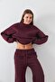 Unisex Oversize Sweatshirt Basic Bordo – Crew Neck, 3 Thread Ribs - 3