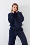 Unisex Oversize Sweatshirt Basic Navy Blue – Crew Neck, 3 Thread Ribbed - 2