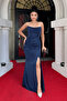 Glitter Fabric Detachable Collar Evening Dress - Dark Blue - 2