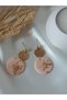 Beige Women's Earrings Dangle Gold Detail Women's Earrings - 6