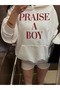 سويت شيرت نسائي أبيض اللون مطبوع عليه 3 خيوط من Praise A Boy - 3