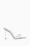 115 Silver Metallic Leather, Thin Heeled Pointed Toe Mule Slippers