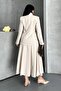 Women's Two-Piece Suit Stylish Button Detail Stand Collar Blazer Jacket Long Bell Skirt Set - 8