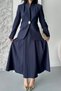 Women's Two-Piece Suit Stylish Button Detail Stand Collar Blazer Jacket Long Bell Skirt Set - 7