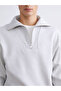 Gray Zippered Stand Collar Men's Thick Sweatshirt - 3