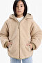 Double-Sided Hooded Zippered Quilted Beige Girl's Coat C5770A8/Bg406 - 6