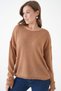 Women's Wide Collar Oversize Brown Knit Sweater 6933 - 6