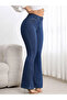 Melody Women's Navy Blue Jeans Flare Spanish Leg High Waist Denim Jeans Pants - 2