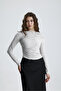 Women's Sandy Fabric Cross Drawstring Detailed Long Sleeve Blouse