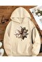 Leopard Patterned Hooded Sweatshirt with Floral Print Detail and Fleece Inside