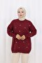 Heart Embroidered Knitwear Sweater N3253 Claret Red - 3