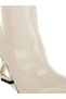 Women Beige Fantasy Heel Patent Faux Leather Boots - 5