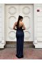 Trend Slit Velvet Sequin Dress Dark Blue 583293 - 3