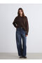 Brown Crew Neck Oversized Women's Knit Sweater - 2