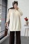 Ribbed Mercerized Oversize Women's Sweater - Ecru - 4