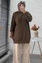 Ribbed Mercerized Oversize Women's Sweater - Brown
