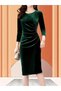 Women's Long Sleeve Boot-Neck Side Stone-Detail Midi Velvet Dress - 5