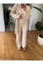 Women's Cream Hair Braided Scarf Sweater Pants Triple Knitwear Set - 5