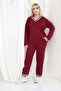 Women's Plus Size V-Neck Stripe Detailed Pocketed Tracksuit Set - 7