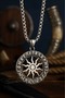 Viking and Norse Mythology Viking Sun Symbol Pendant |   Runic Written Men's Steel Sun Necklace