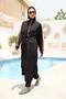 Hayaa+ Black with Orange Stripes Extra Long Full Coverage Muslim Burkini Swimsuit